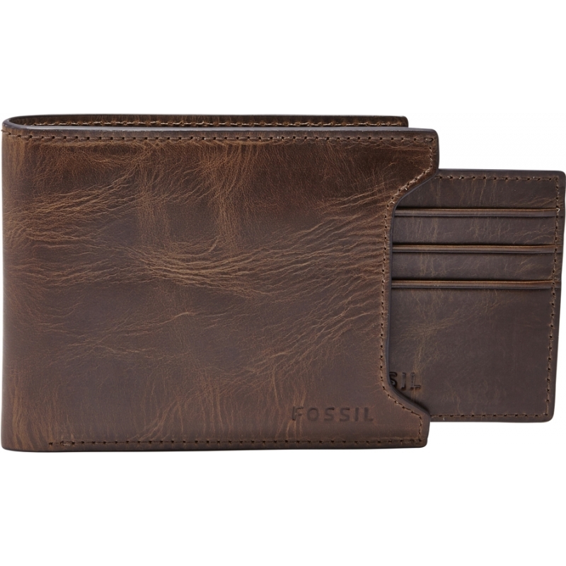 Fossil Mens Derrick Dark Brown Sliding 2 In 1 Wallet