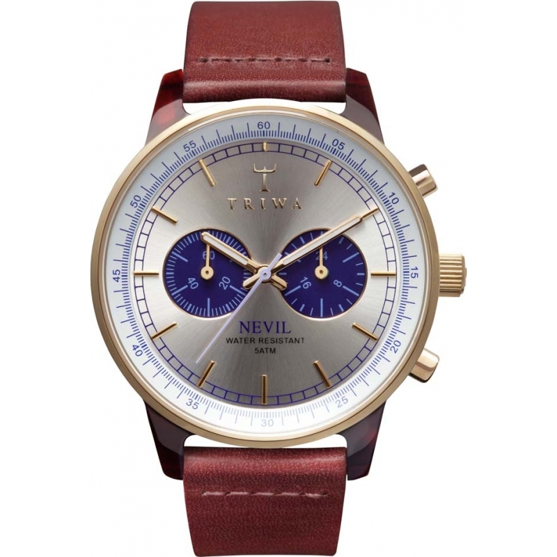 Triwa Blue Face Nevil Dark Red Leather Strap Watch