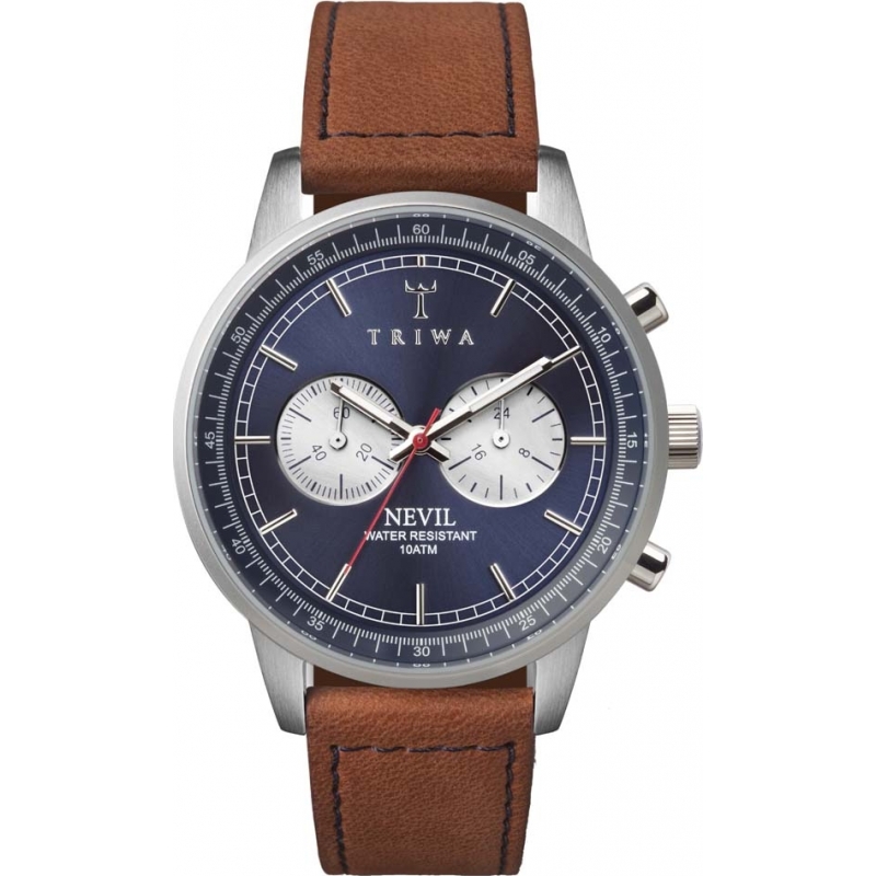 Triwa Blue Steel Nevil Brown Leather Strap Watch