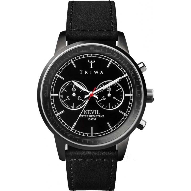 Triwa Midnight Nevil Black Leather Strap Chrono Watch