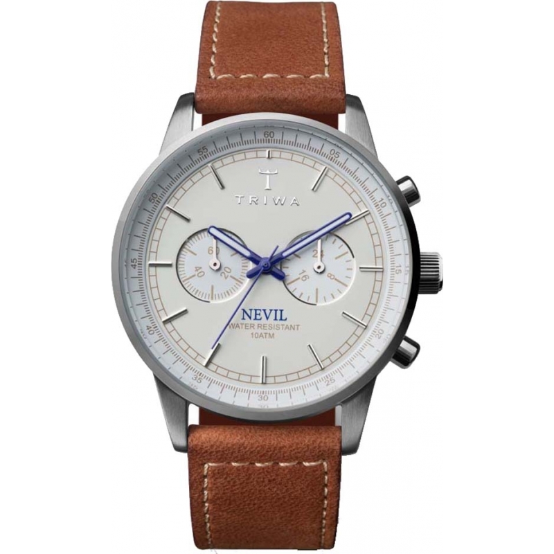 Triwa Ivory Nevil Brown Leather Strap Chrono Watch