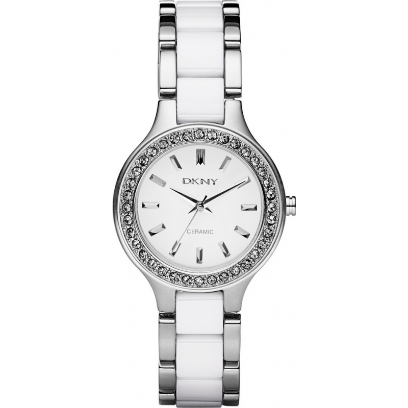 DKNY Ladies Chambers Ceramic White Silver Watch