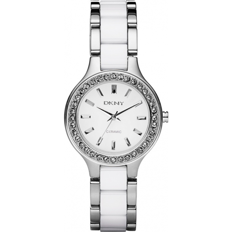 DKNY Ladies Chambers Ceramic White Silver Watch
