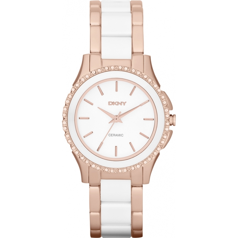 DKNY Ladies Westside Ceramic White Rose Gold Watch