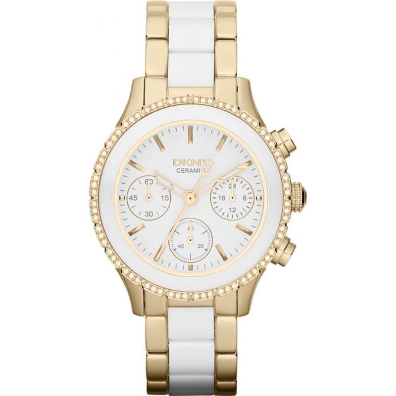 DKNY Ladies Chambers Ceramic White Gold Watch