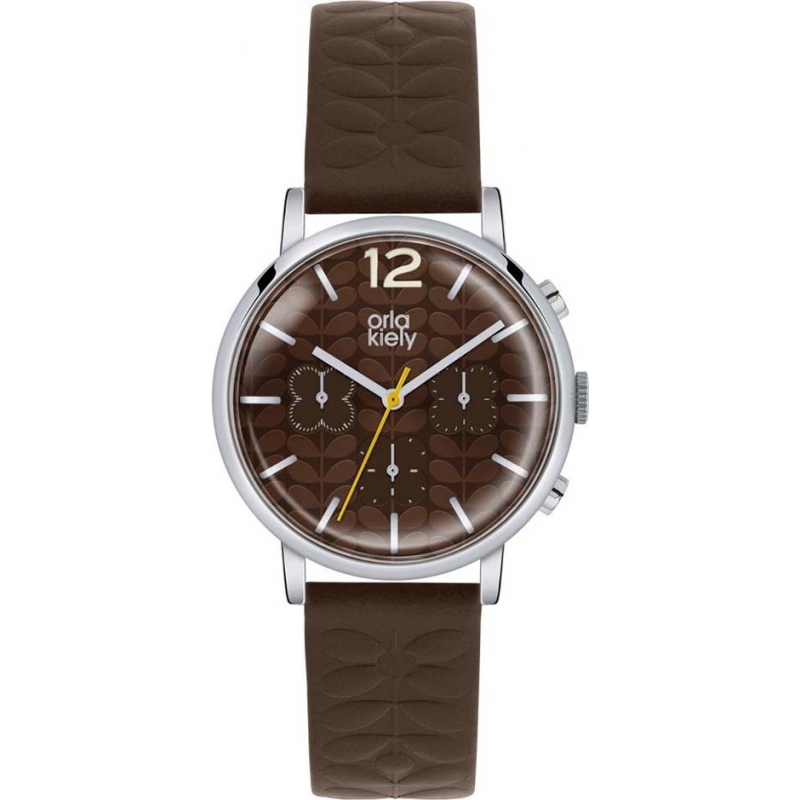 Orla Kiely Ladies Brown Chronograph Dark Brown Leather Strap Watch