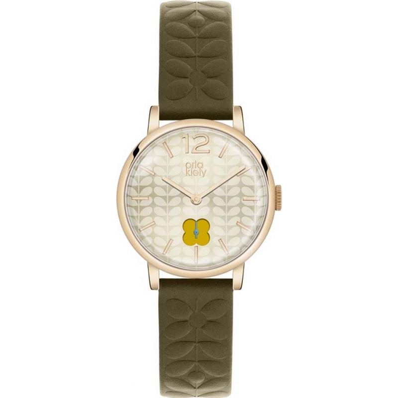 Orla Kiely Ladies Gold Sunray Olive Leather Strap Watch