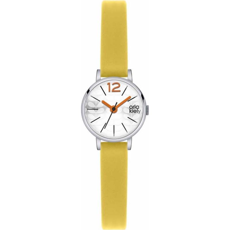 Orla Kiely Ladies Silver Sunray Yellow Leather Strap Watch