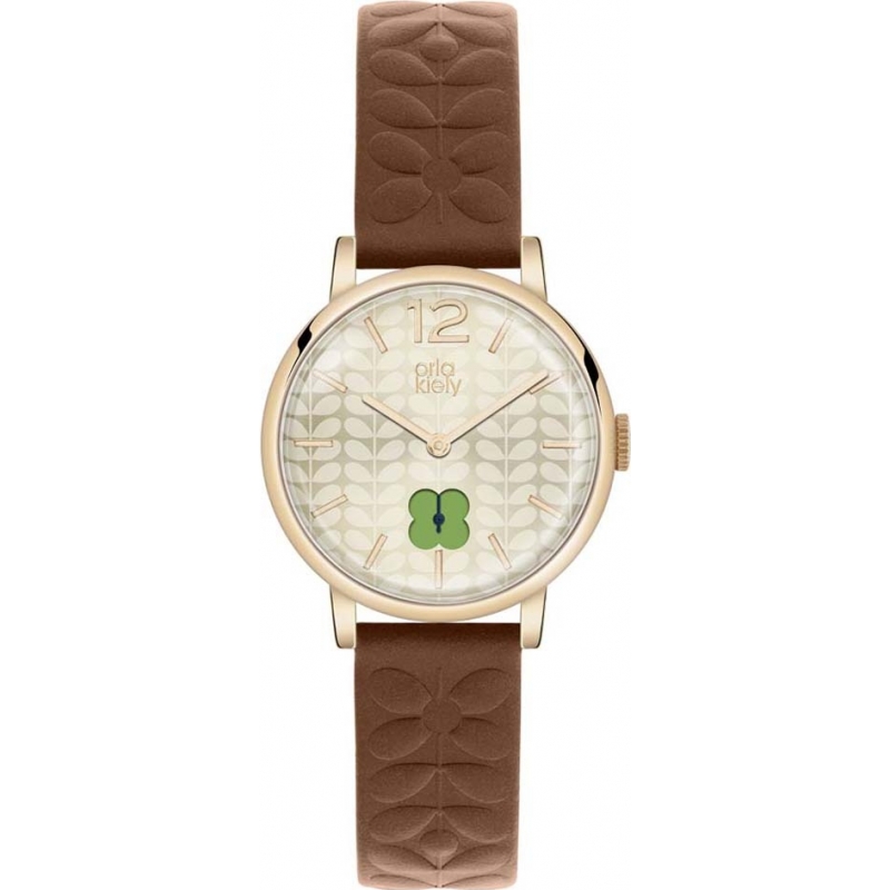 Orla Kiely Ladies Gold Sunray Brown Leather Strap Watch