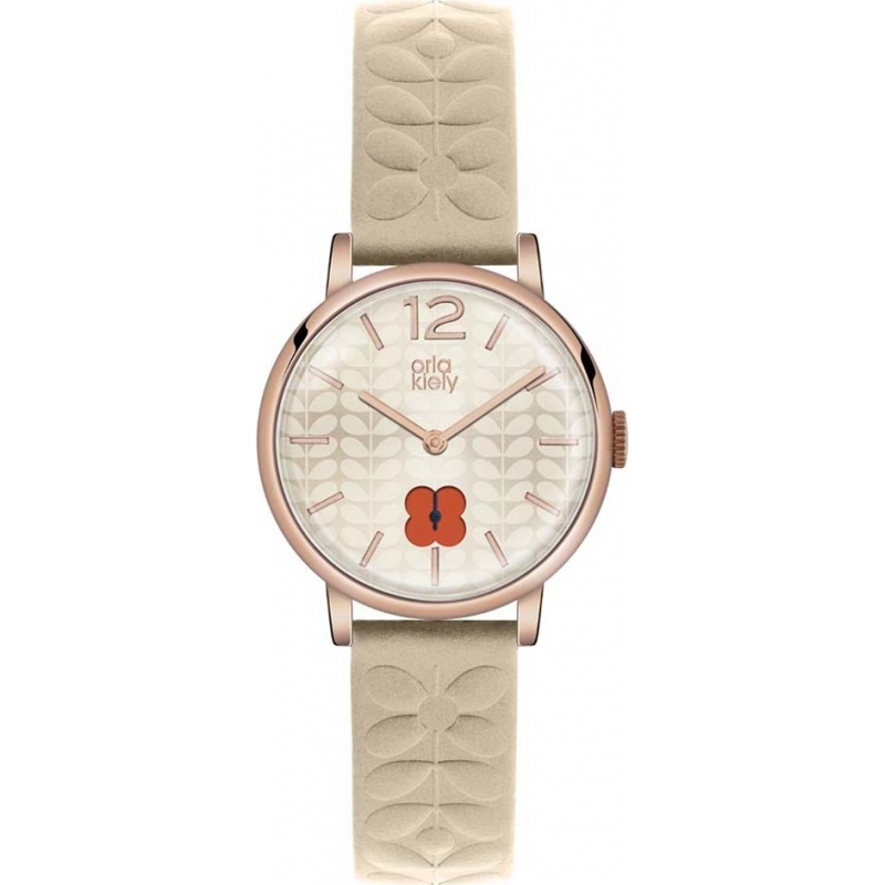 Orla Kiely Ladies Rose Gold Plated Nude Leather Strap Watch