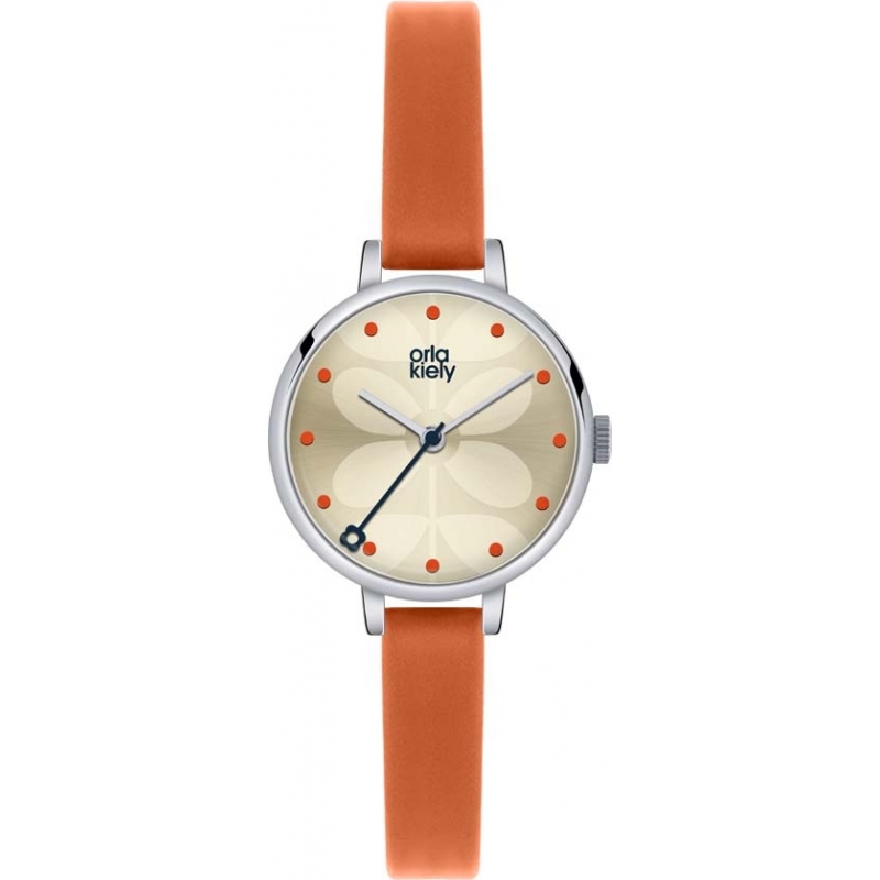 Orla Kiely Ladies Cream Sunray Orange Leather Strap Watch