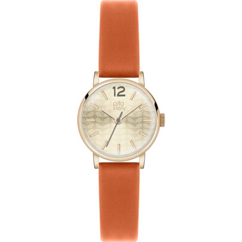 Orla Kiely Ladies Gold Plated Orange Leather Strap Watch