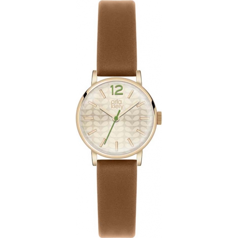 Orla Kiely Ladies Gold Plated Tan Leather Strap Watch