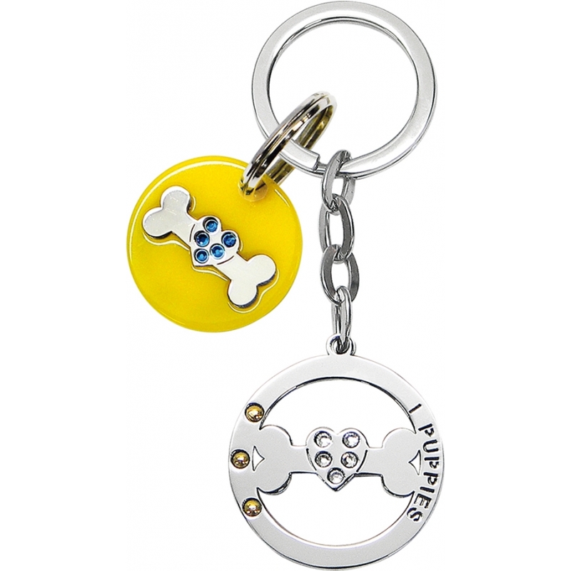 I Puppies Combined Silver Yellow Keyring