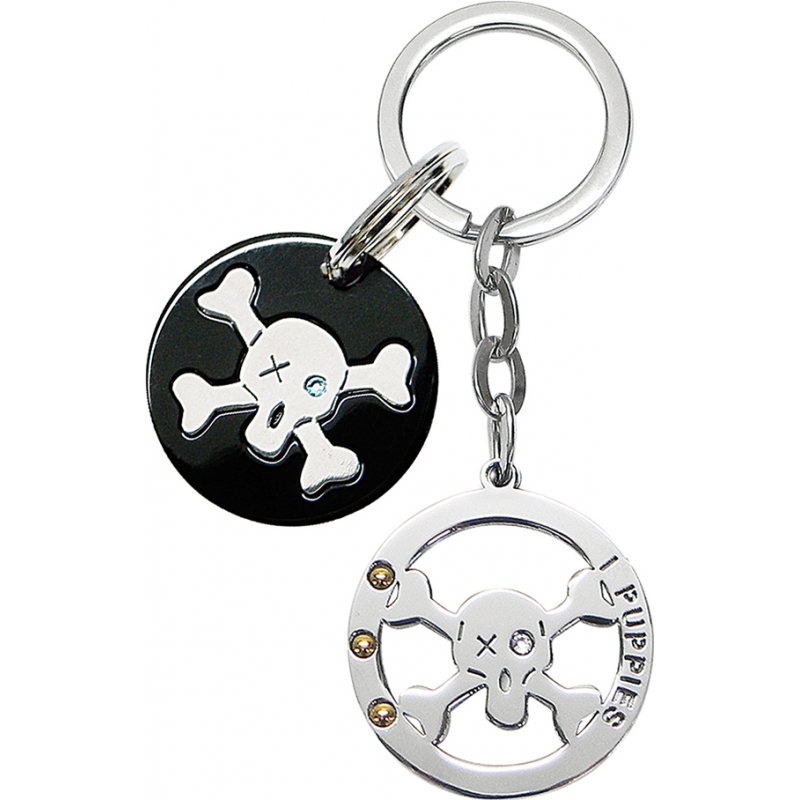 I Puppies Combined Silver Black Skeleton Keyring