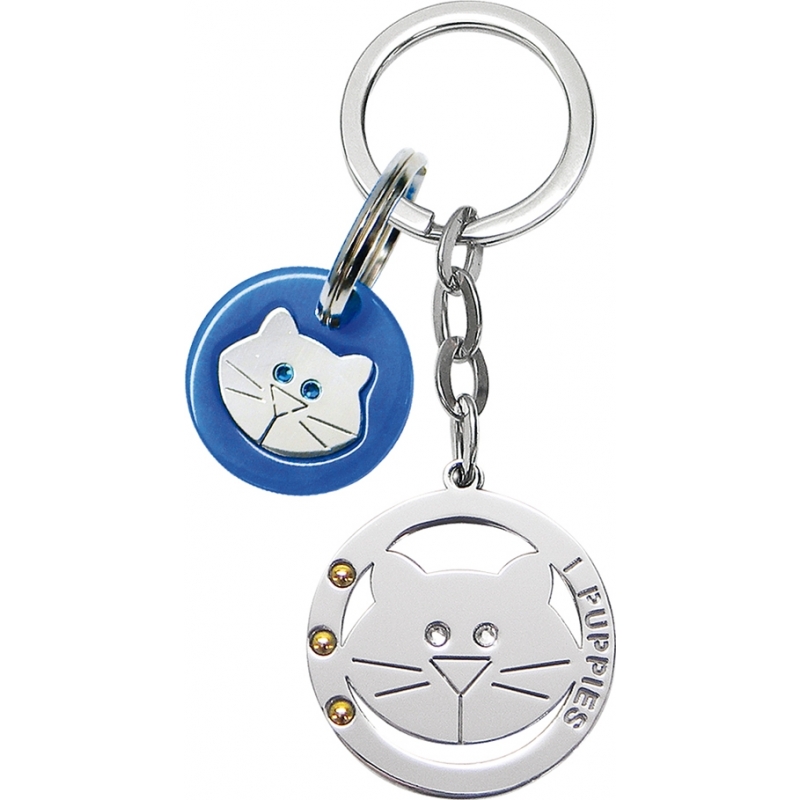 I Puppies Combined Silver Blue Kitten Keyring
