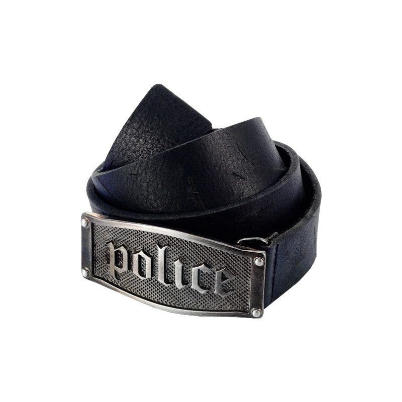 Police Hestia Hestia Gothic Black Silver Buckle Leather Belt - S