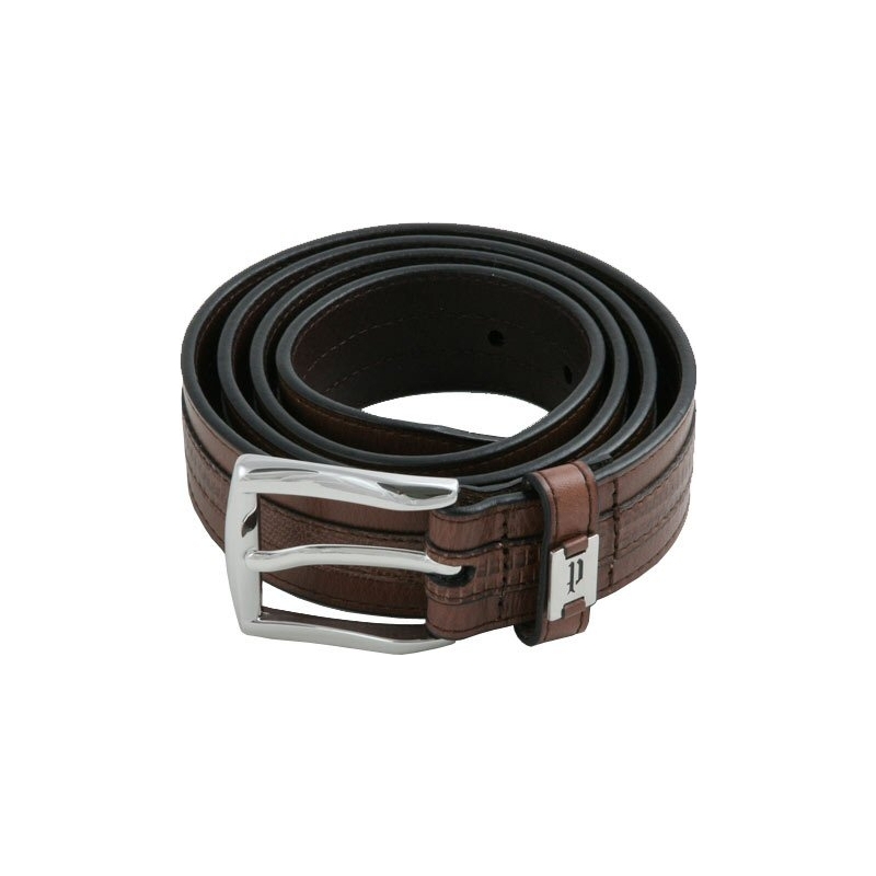 Police P Keeper Brown Leather Silver Buckle Belt - L