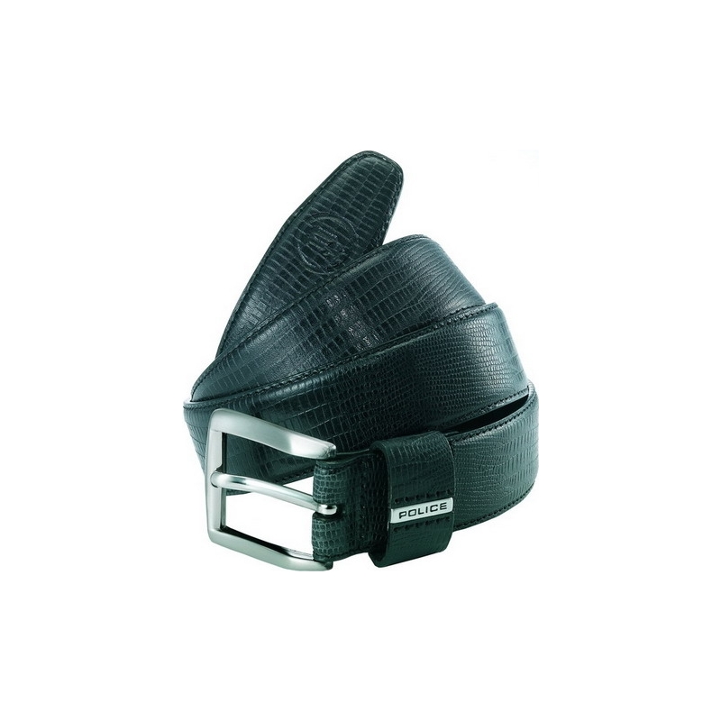Police P Keeper Black Leather Silver Buckle Belt S