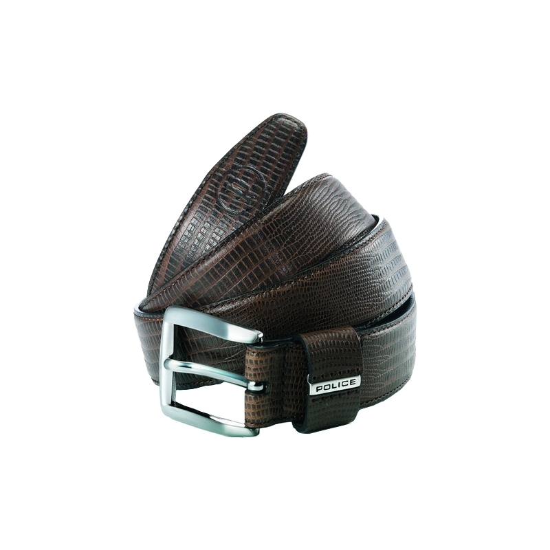 Police P Keeper Brown Leather Silver Buckle Belt - M