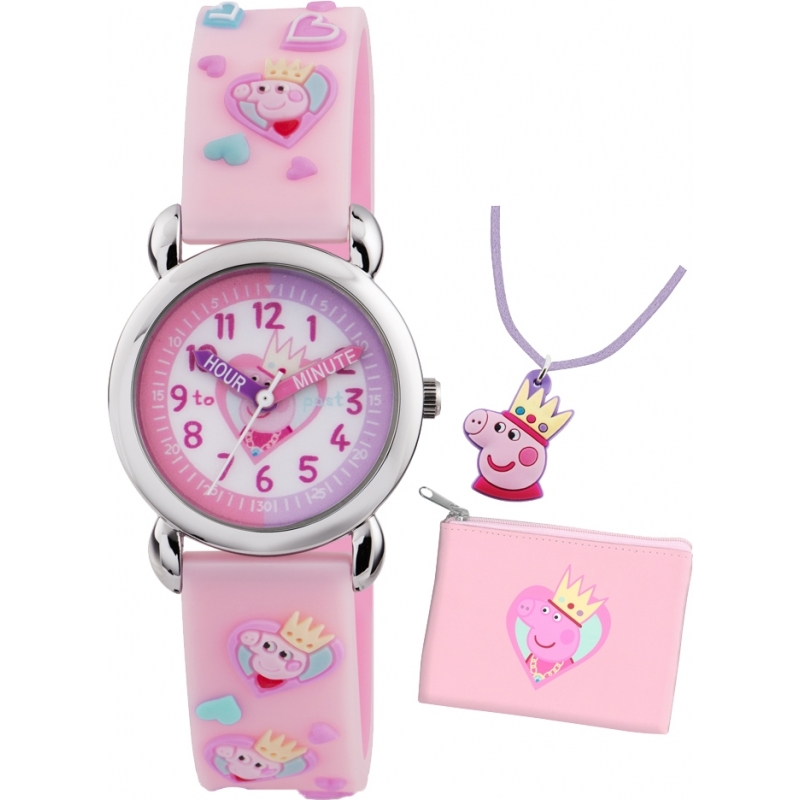 Peppa Pig Girls Time Teacher Pink Watch with Matching Purse and Necklace