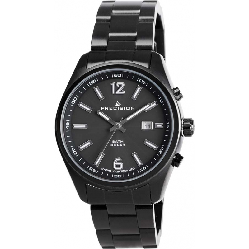 Precision Mens Radio Controlled Black Steel Bracelet Watch