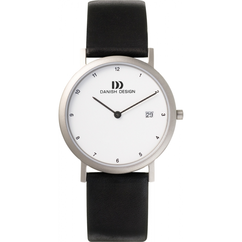 Danish Design Mens Black Leather Strap Watch