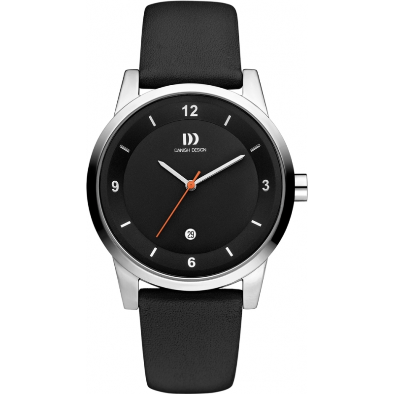 Danish Design Mens Black Leather Strap Watch