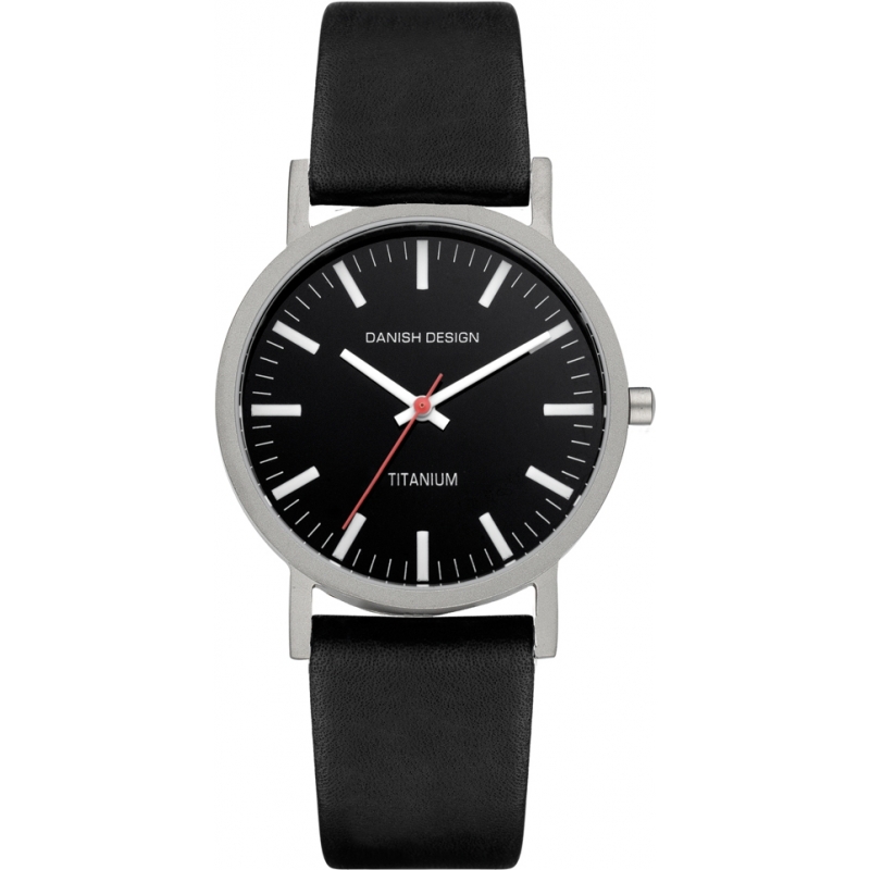 Danish Design Mens Black Leather Strap Watch