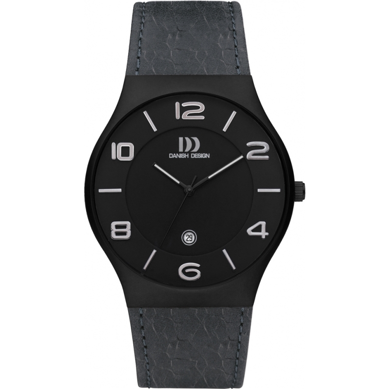 Danish Design Mens Black Leather Strap Watch