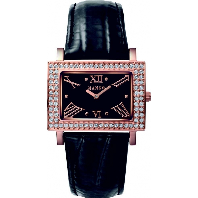 Mango Ladies Samba Black Dial Leather Strap Watch