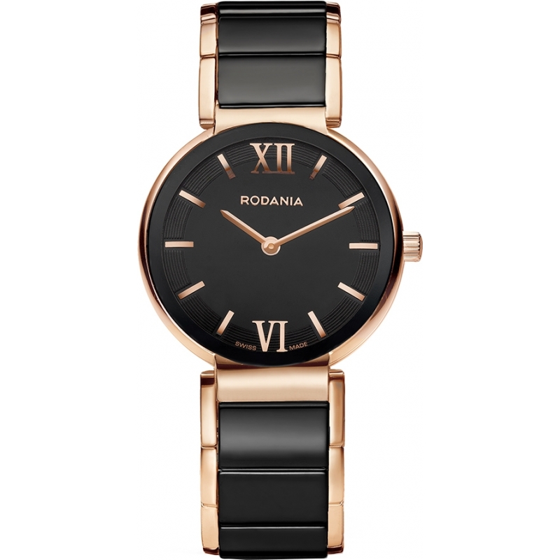 Rodania Swiss Ladies Rose and Black VV1 Ceramic Watch