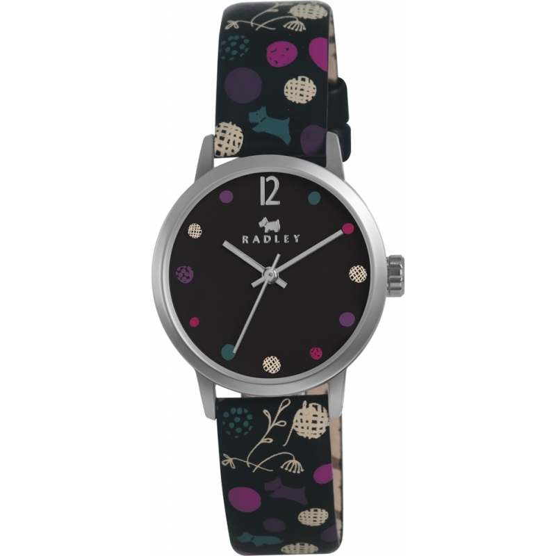 Radley Ladies Black Dotty Dog Leather Strap Watch