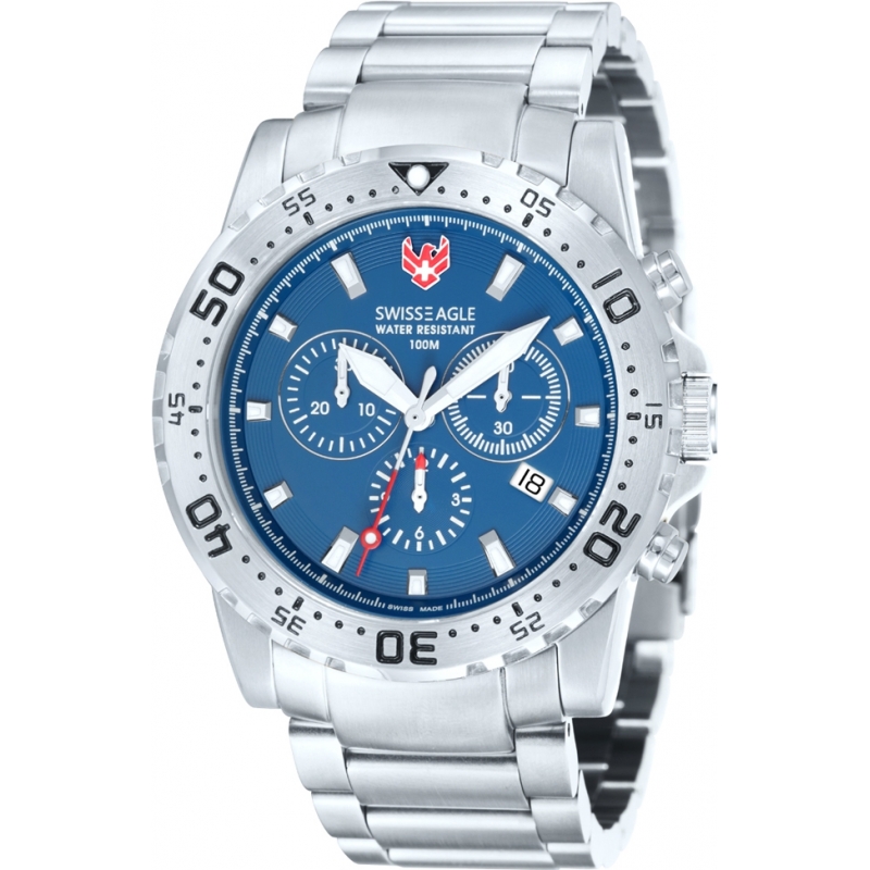 Swiss Eagle Mens Dive Fleet Blue Silver Chronograph Watch