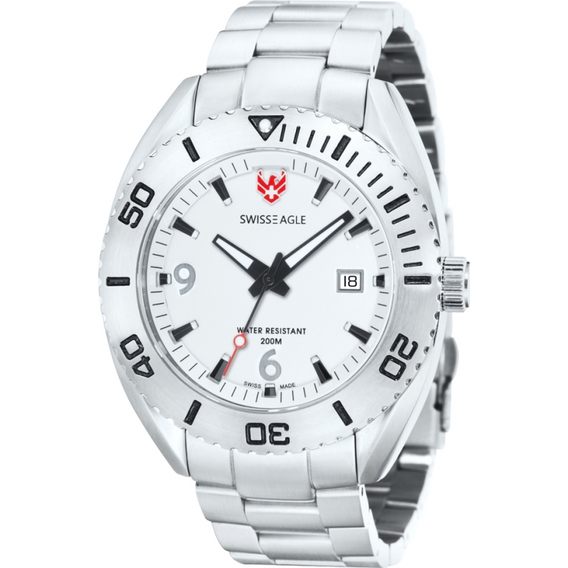 Swiss Eagle Mens Dive Torpedo White Silver Watch