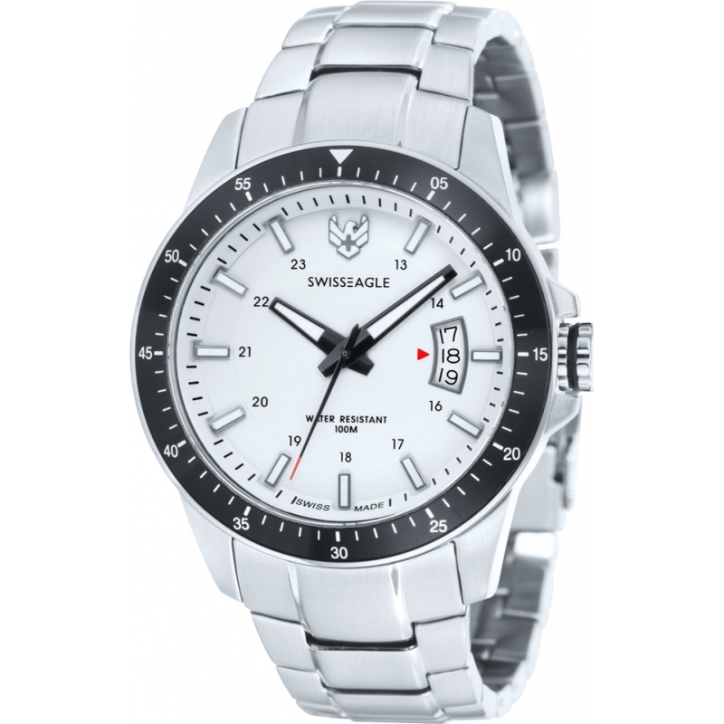 Swiss Eagle Mens Field Battalion Silver Steel Bracelet Watch