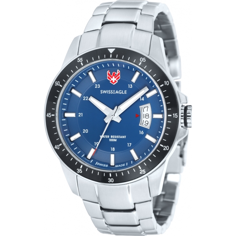 Swiss Eagle Mens Field Battalion Silver Steel Bracelet Watch