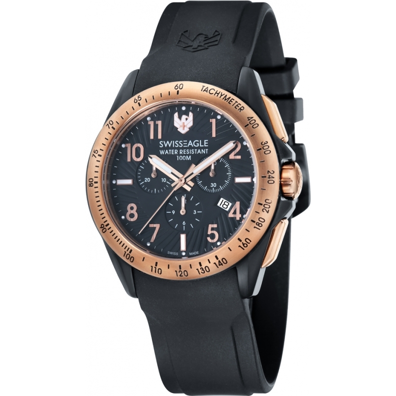 Swiss Eagle Mens Field Tactical Black Chronograph Watch