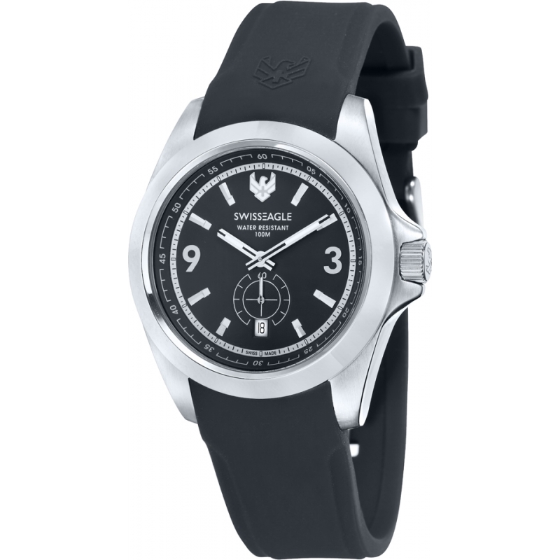 Swiss Eagle Mens Dufaux Black Silicone Strap Watch