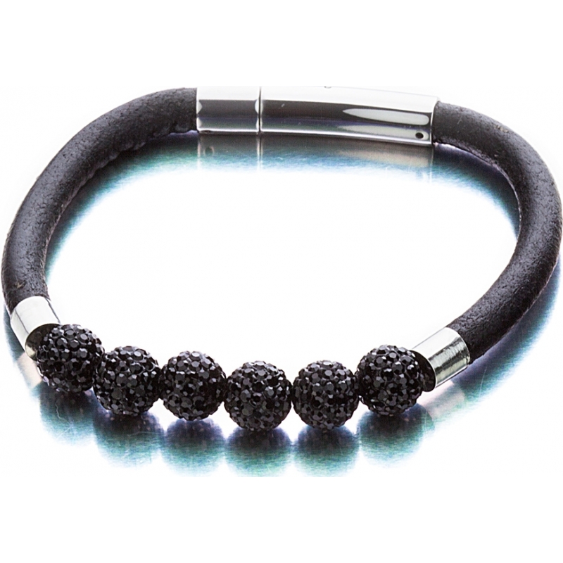 Shimla Ladies Black Leather Stone Set Bracelet