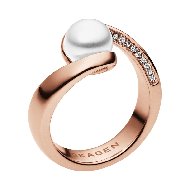 Skagen Ladies Agnethe Size N Pearl Rose Gold Ring