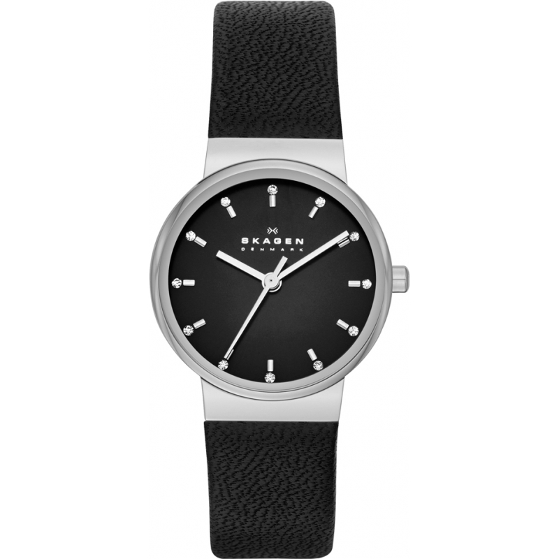 Skagen Ladies Ancher Black Leather Strap Watch