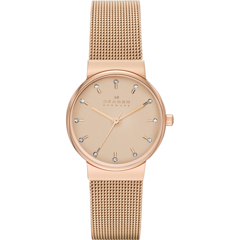 Skagen Ladies Ancher Rose Gold Tone Mesh Strap Watch