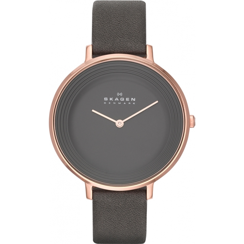 Skagen Ladies Ditte Grey Leather Strap Watch