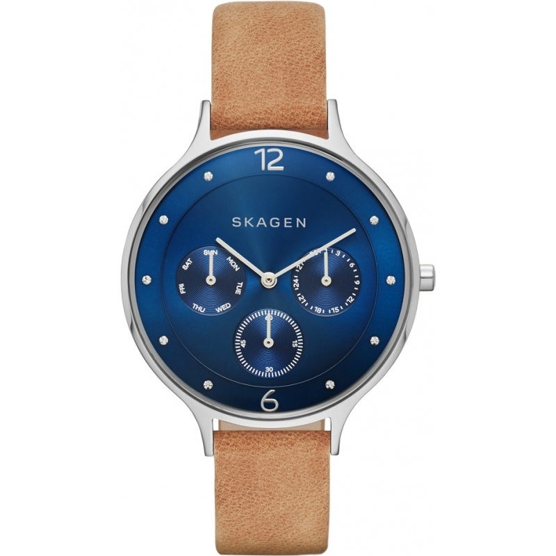 Skagen Ladies Anita Light Brown Leather Multifunction Watch