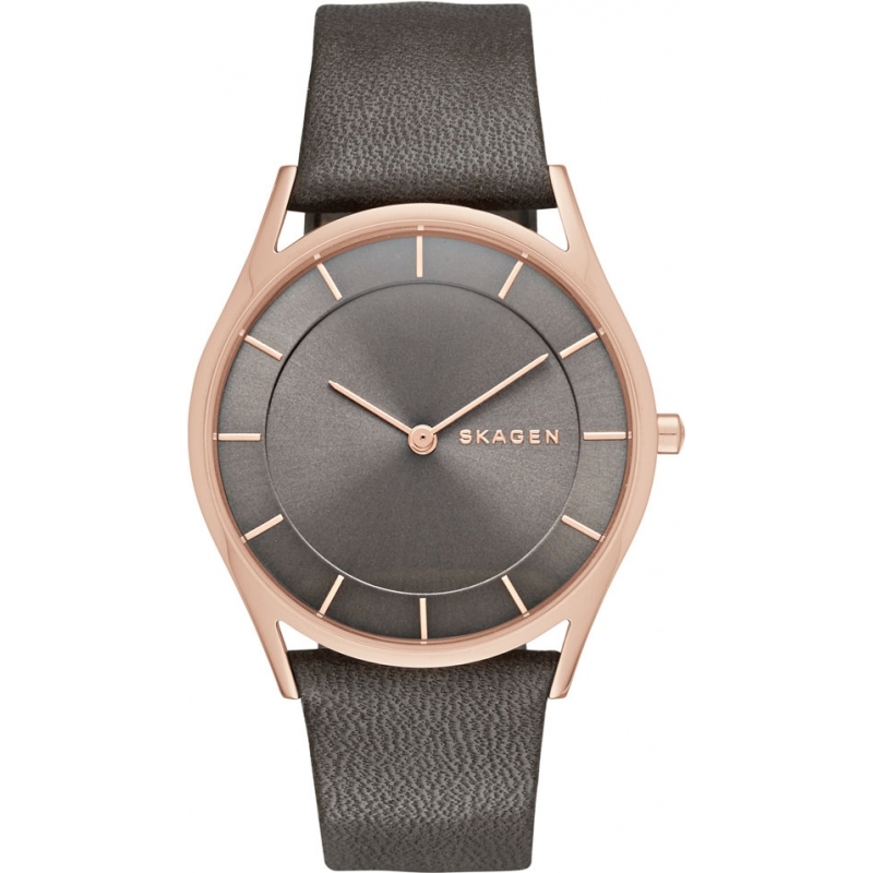 Skagen Ladies Slim Holst Grey Leather Strap Watch