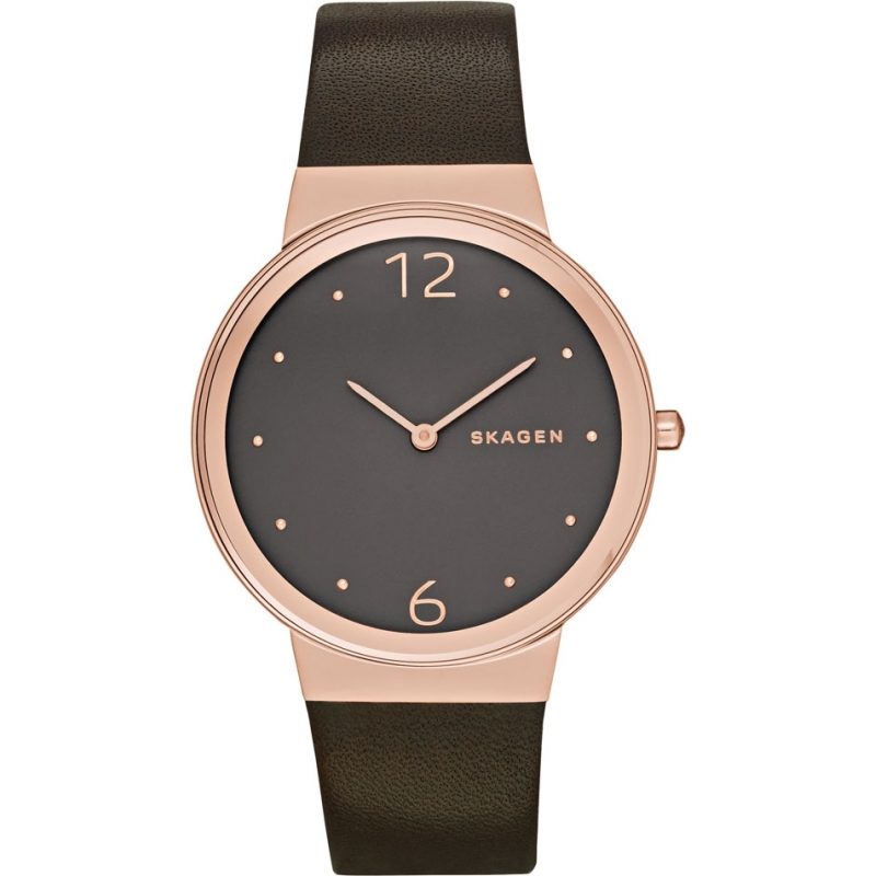 Skagen Ladies Freja Chocolate Leather Strap Watch