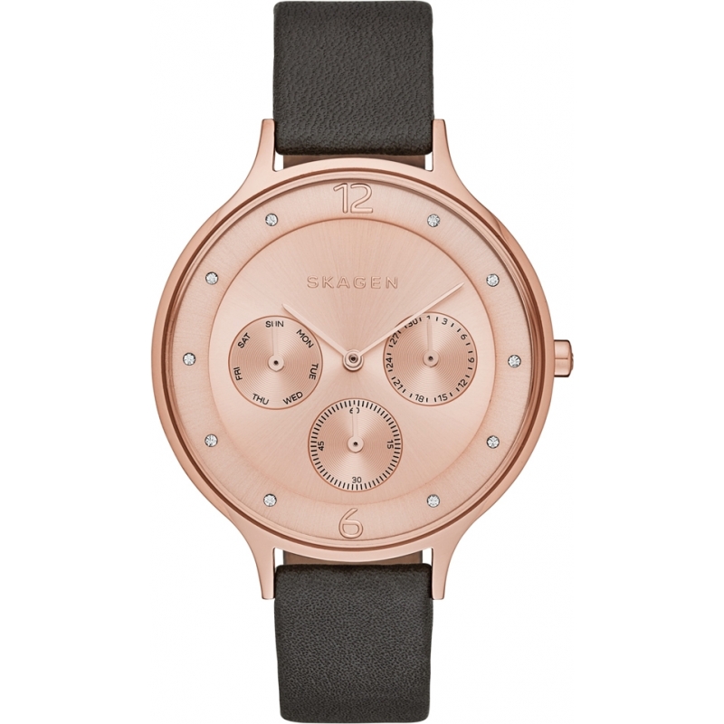 Skagen Ladies Anita Grey Leather Multifunction Watch