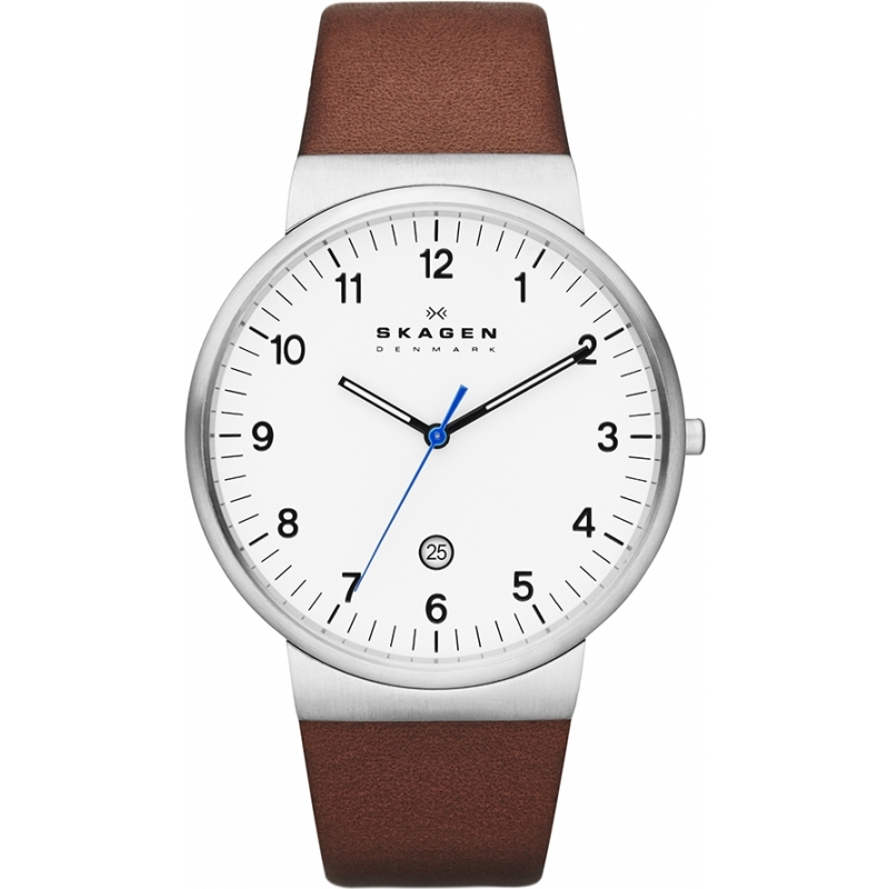 Skagen Mens Klassik Brown Leather Strap Watch