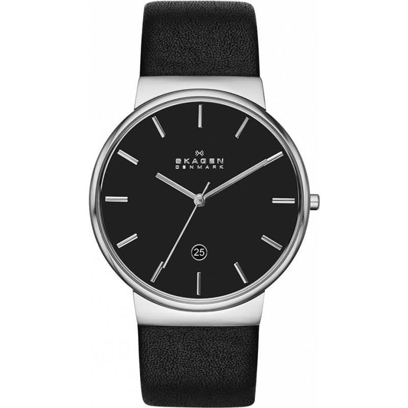 Skagen Mens Ancher Black Leather Strap Watch